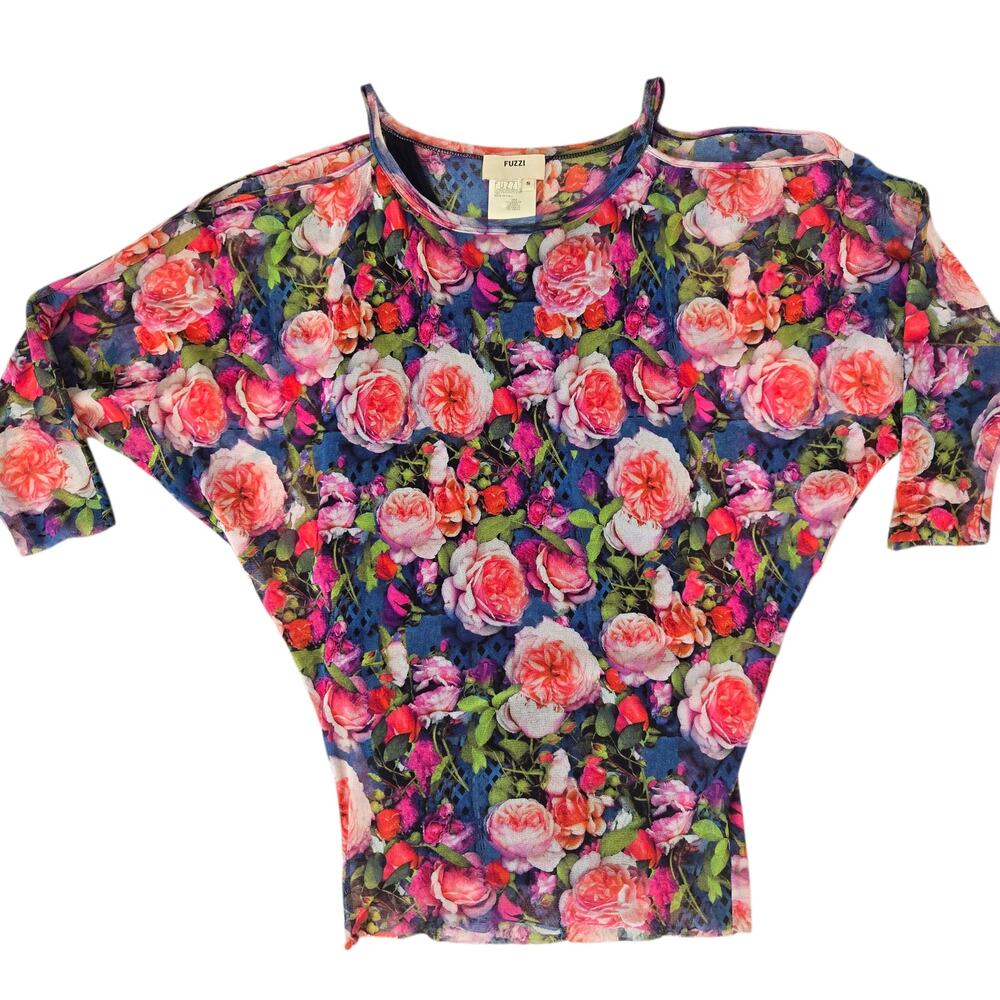 Fuzzi Sheer Fairy Mesh Floral Blouse Women Artsy Maximalist Italy Women Small